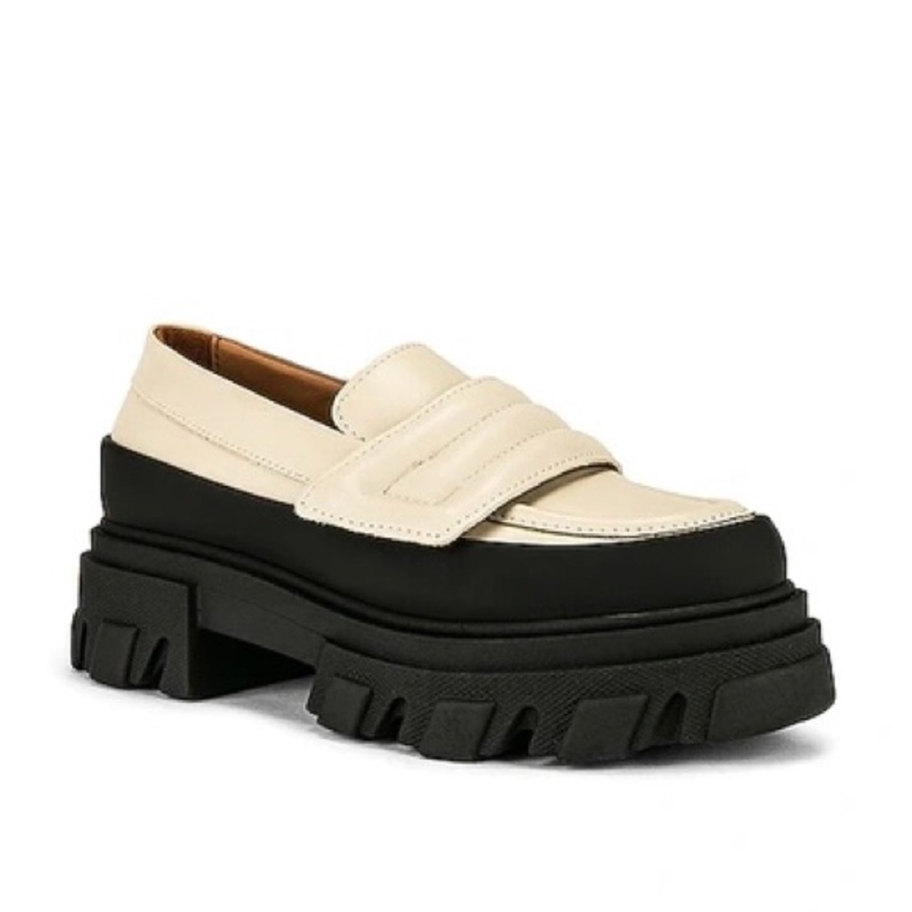 GANNI Off-White Leather Chunky Padded Loafers in Oyster Gray Women’s Size 8.5/39